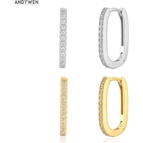 ANDYWEN 925 Sterling Silver 6.5mm Hoops Zircon Ovals Luxury Fashion Rock Punk Crystal Wedding Party Wedding Jewelry Fashion