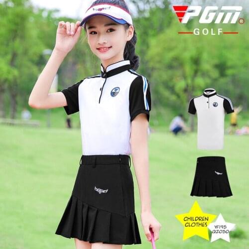 PGM Girls Breathable Sports Golf Skirts Set Short Sleeve Shirt Pleated Skirt Children Girls Comfortable Golf Clothing D0787