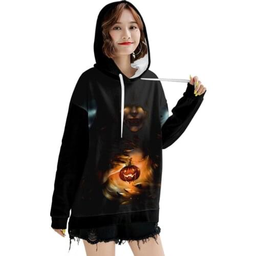 Oversize Casual Hoodies Women Halloween Lantern Ghost Pumpkin Face Costume Female Long Sleeves Tops Pullover Sweatshirt Girls