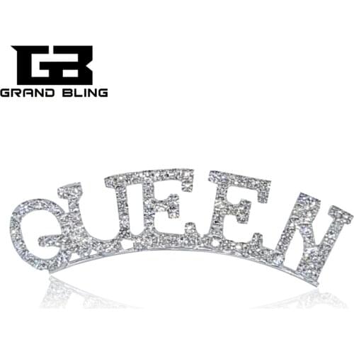 Clear Rhinestone Silver Plated Brooch Jewelry " QUEEN " Word Brooch Pin for Fashion Lady