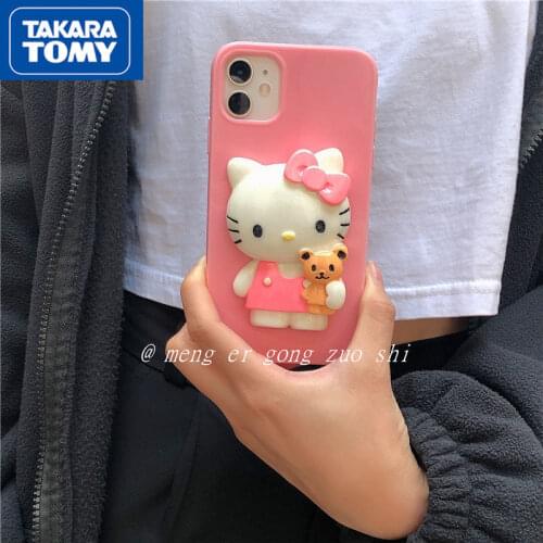 Takara Tomy Hellokitty Silicone Mobile Shell Suitable for IPhone 7/8P/X/XR/XS/XSMAX/11/12PRO/12 Phone Couple Case Cover