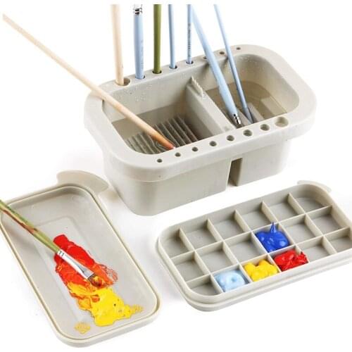 Brush Washing Bucket Multi-Use Paint Brush Basin with Art Palette Brush Holder Art Supplies Brush Washing Tool