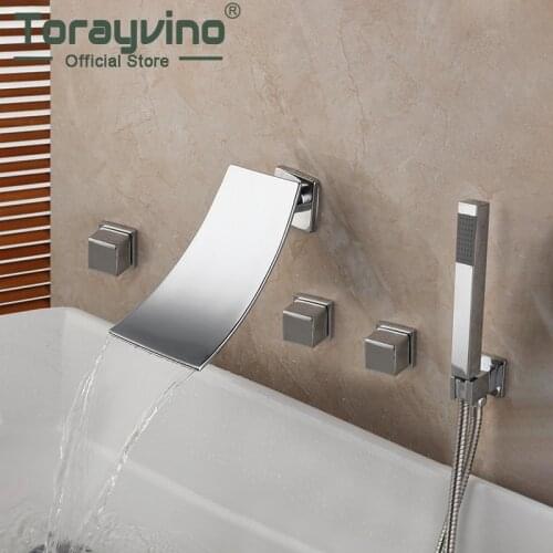 Bathroom Luxury 5 Pcs Shower Faucet Set Tub Wall MountedFaucet Waterfall Spout With Hand Shower Bath Shower Set