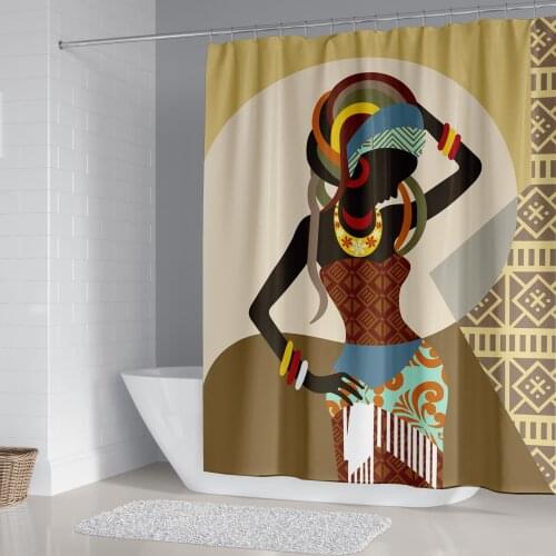 African Woman Egypt Pyramid Painting Printed Shower Curtains Waterproof Bathroom Decor Cloth Curtain Set With Hook Bath Screens