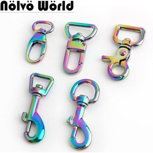 10-50 pieces,12X45mm 15X55mm Iridescent Rainbow Round Head snap hooks Hardware Accessories For Leatherworking