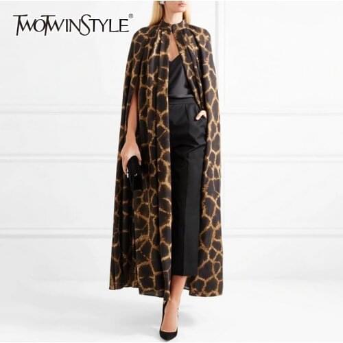 TWOTWINSTYLE Female Cardigan Coat O Neck Cloak Sleeve Print Leopard Maxi Cloaks For Women 2020 Autumn Vintage Fashion