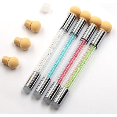 1Set Gradient Glitter Powder Nail Brush Sponge Double Head Dotting Pen for Colorful UV Gel Painting Brush Diamond Manicure Tool