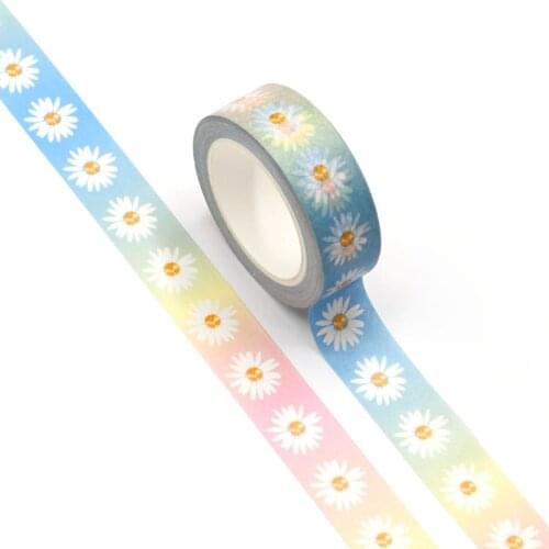1PC 15MM*10M Rainbow chrysanthemum Flower Designs Wide Washi Tape Scrapbooking Japanese Album DIY Decorative Paper Tape