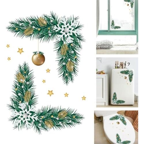 1PC Wall Stickers Cabinet Glass Diagonal Decorative Stickers Christmas Window Wall Stickers New Year Decorations
