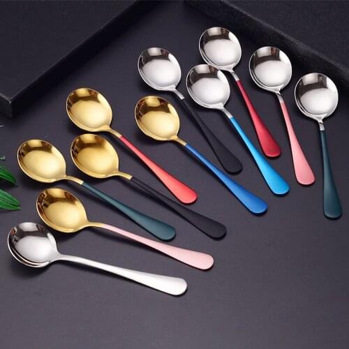 16.7*4.5cm Colorful Stainless Steel Spoons Round Head Dinner Coffee Ice Cream Dessert Mixing Spoons Tableware Kitchen Utensils