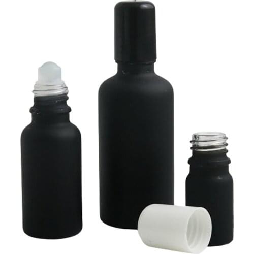 200 X 10ml 20ml 30ml 50ml 100ml Paint Black Glass Roll On Perfume Bottle Frost Black Glass Roller Container