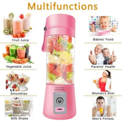 380ml USB Juicer Cup Handheld Fruit Smoothie Maker 4/6 blades Blender Portable Rechargeable