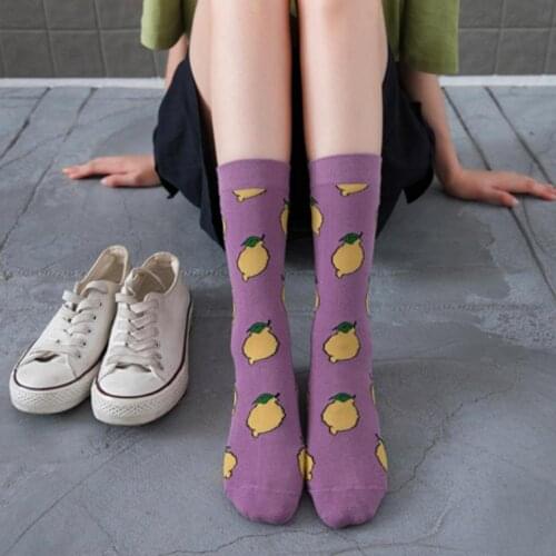5pairs/lot Socks Women Cotton with Fruit Print Patterned Socks 5pair For Ladies Socks Long with Banana Lemon Avocado Women Socks