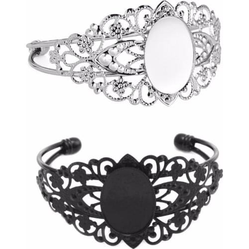 5pc 18*25mm Pad Glass Cabochon Adjustable Flower Cameo Blank Base Bangle Settings For DIY Jewelry Bangle Bracelet