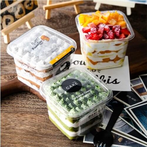 50pcs Cake Square Box Fruit Fishing Packing Box Thousand Layer Mousse Cup Transparent Tiramisu Soybean Milk Box
