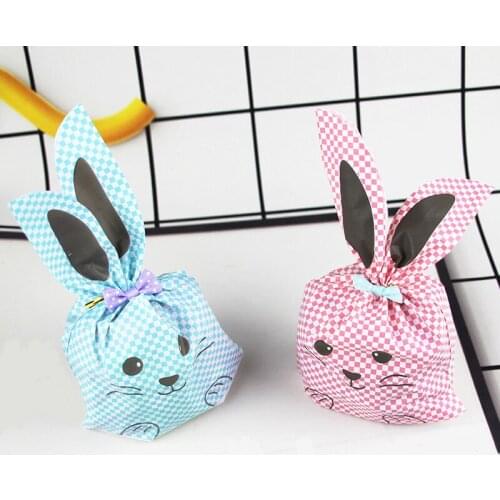 50pcs Plastic Rabbit Ear Wedding Decoration Party Gift Bag Kids Bunny Plaid Gift Bag Birthday Party Decorations Favors Gift Bags