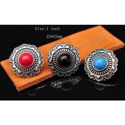 1" Bling Silver Flower Engraved Stylish Turquoise Concho For Belt Bag Shoes Clothes Leathercraft Wallet Decor Screwback Lot 6pcs