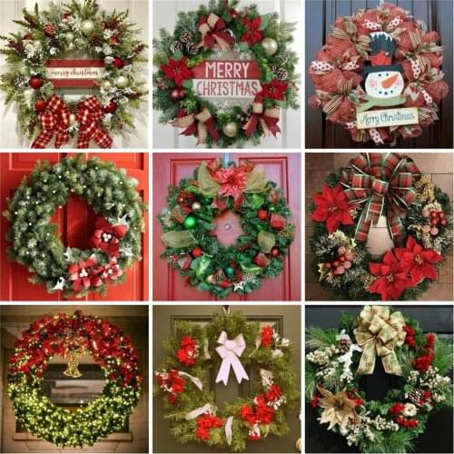 Huacan Diamond Painting Full Christmas Wreath Diamond Embroidery Mosaic Christmas Tree Home Decor Wall Stickers