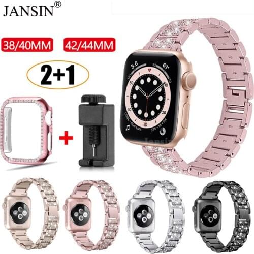 Band+Case Metal Strap For Apple Watch Series 6 5 4 SE band 40mm 44mm Diamond Stainless Steel Bracelet For Apple Watch 42mm 38mm