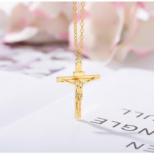 Luxury Stainless Steel Gold Cross Chain Necklace For Women Men Cool Accessory Fashion Jesus Christ Cross Pendant Necklaces Gift