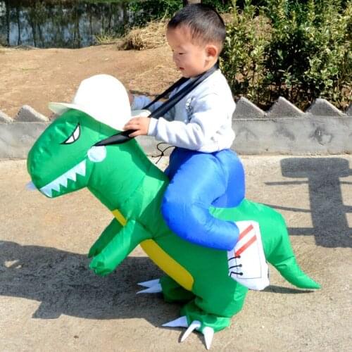 Kids Mascot Green T-REX Dinosaur Inflatable Costume Boys Girls Riding Dino Party Dress Up Costumes Halloween Cosplay Cartoon Toy