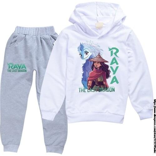 Raya and The Last Dragon Cartoon Hoodies Kids Boy Sweatshirt Sets Girls Winter Clothing Child Casual Tracksuit Hooded With Pants