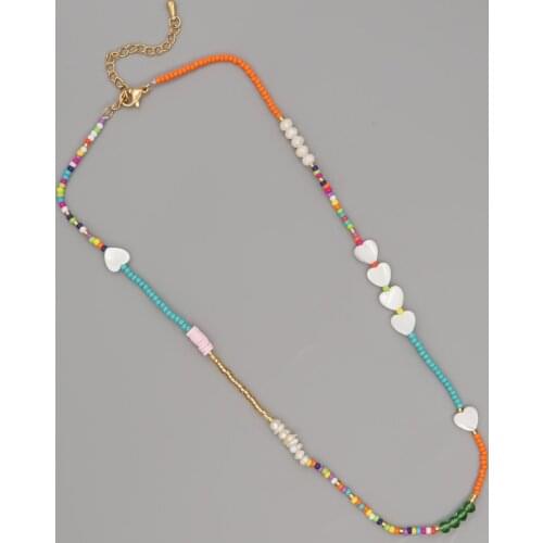 Go2Boho Freshwater Pearl Choker Necklace For Women Fashion Bohemia Multicolor Beaded Necklaces Shell Heart Charm Sumemr Jeweller