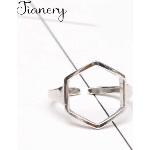 JIANERY Trendy Silver Color Hexagon Rings For Women Bridal Wedding Engagement Jewelry Large Opening Antique Rings