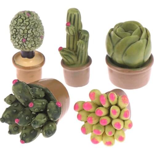 2PCS Mini Green Potted Plants Lovely Cactus Desert Cacti Home Ornament Small Statue Little Figurine Crafts Cute Deco