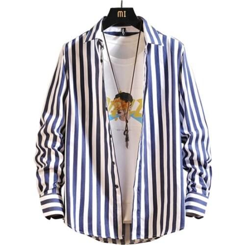 2020 Spring Mens New Striped Long Sleeve Korean Slim Fit Casual Fashion Shirt Camisa Masculina Blusas Blouse Gomlek Erkek Hemd
