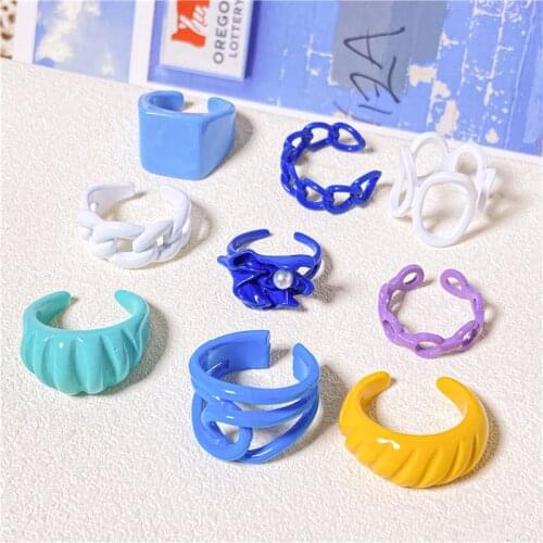17KM Fashion Geometric Colorful Dripping oil Rings Set For Women Girls Candy Color Metal Hand Painted Rings Gifts Jewelry
