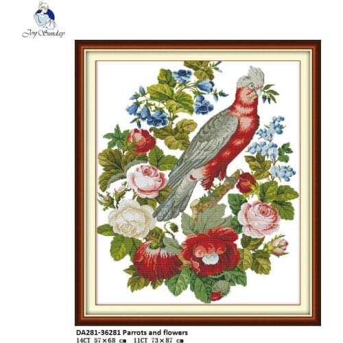 Parrots and flowers Pattern Cross Stitch Kits 11CT Printed Fabric 14CT Canvas DMC Counted Chinese Cross-stitch Embroidery Sets