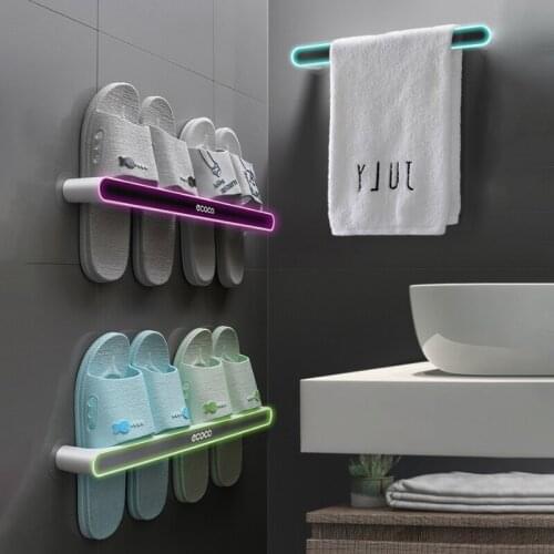 Wall-Mounted Towel Rack Shoes Rack Storage Shelf Organizer For Kitchen Free Punching Household Bathroom Storage Accessories Hook