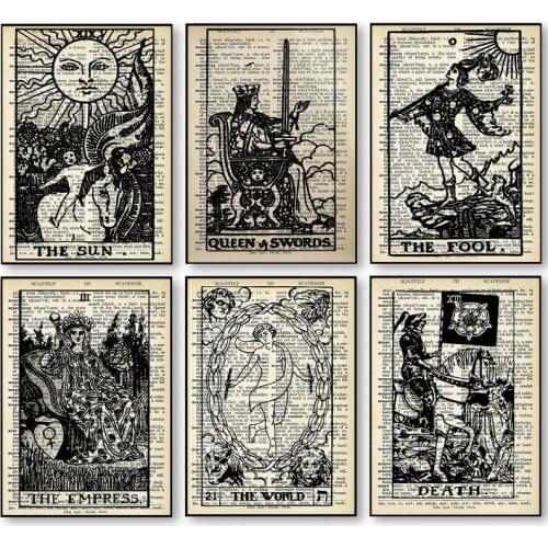 Tarot The Lovers Sun Empress Death Wall Art Nordic Retro Posters And Prints Canvas Painting Wall Pictures For Living Room Decor