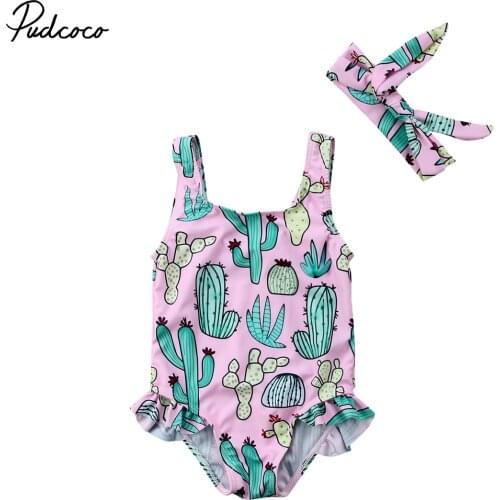 2018 Brand New Newborn Toddler Infant Kid Baby Girl Swimsuit Cactus Swimwear Swim One-piece Bikini Headband 2Pcs Costume 6M-3T