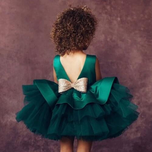 New Girls Tulle O-neck Flower Sleeves Ball Gowns Flower Girl Dresses Knee Length Princess Birthdays Party Wedding Gowns