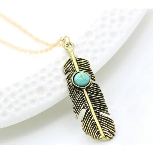 New Fashion Jewelry Bohemian Necklace Feather Pendant Necklace Vintage Leaf Multi-element Female Elegant Necklace