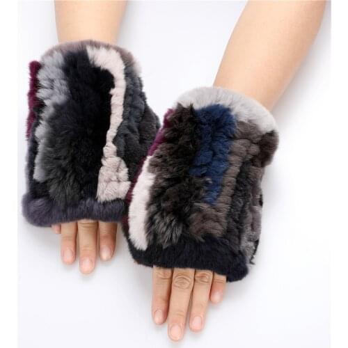 2021 Fashion Genuine Rex Rabbit Fur Knitted Fingerless Gloves Womens Winter Warm Mittens Wrist Warmer Elastic Fluffy