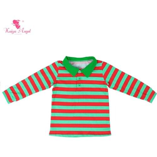 Kaiya Angel Boys Shirts Red Grass Green Striped Long-sleeved Cotton Christmas Tops Spring Autumn Winter kids Teens Clothes