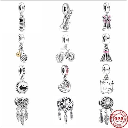 925 Sterling Silver Dance Shoes Racket Dreamcatcher Pendant DIY fine beads Fit Original Pandora Charm Bracelet Women Jewelry