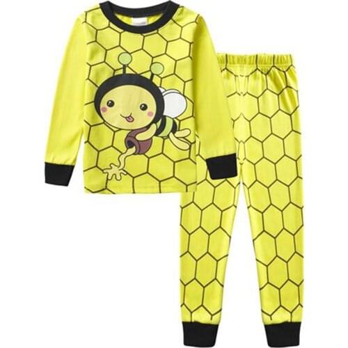 Spring Children Pajamas Cartoon Bees Pyjamas Set Kids Pijama Infantil Boys Nightwear Cotton Girls Long Sleeve Sleepwear Suit