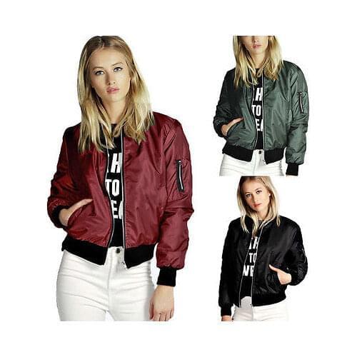 Spring Apparel cool basic bomber jacket Women Army Green jacket coat zipper biker outwear Jackets