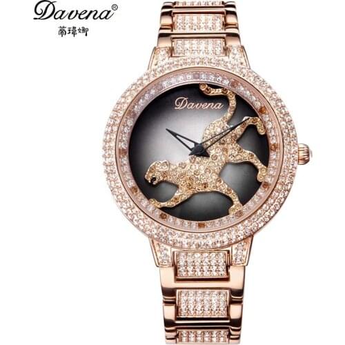 Rotate Leopard Luxury Davena Lady Womens Watch Elegant Rhinestone Fashion Hours Dress Bracelet Panther Girls Party Gift Box