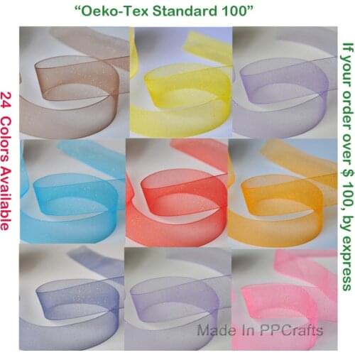 GOLD Spay-Glitter Print Organzas 10 16 25 38 50 MM 3/8 Inch 5/8" 1" 1-1/2" 2" White Red Black Hot Pink