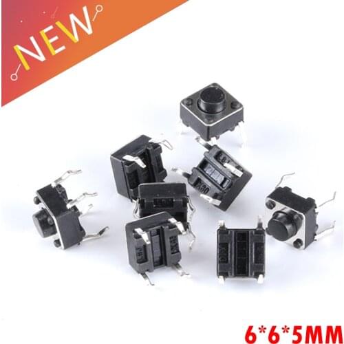 100pcs/lot Mini Micro Momentary Tactile Push Button Switch 6*6*5mm 4 pin ON/OFF keys button DIP 6x6x5mm