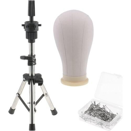 22 inch Professional Block Cork Mannequin Head Manikin for Wigs Practice Hat Display with Tripod Stand & T Pins