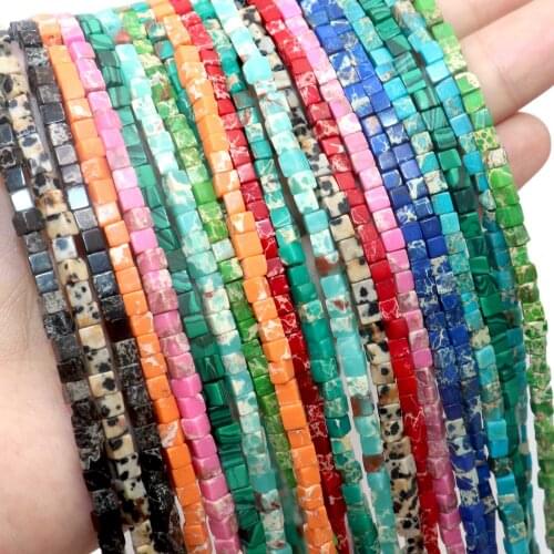 3*3mm Natural Stone Square Sea Sediment Turquoises Imperial Jaspers Spacer Beads For Jewelry Making DIY Bracelet Necklace