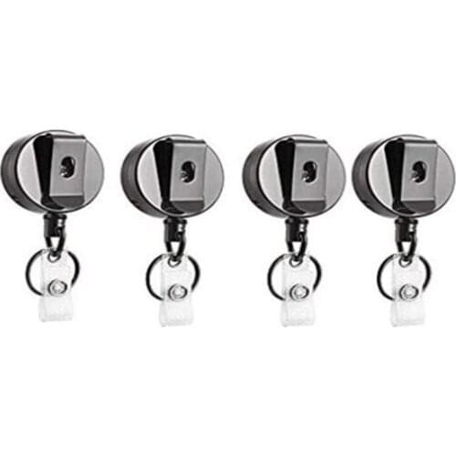 4 Pcs Duty Retractable Badge Holder Reel, ID Badge Holder With Belt Clip Key Ring For ID Card Keychain All Metal Casing