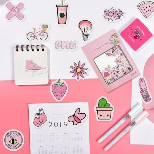 40 pcs Lovely Pink Life Adhensive Stickers Decorative Album Diary Stick Label Stationery Decor Hand Account