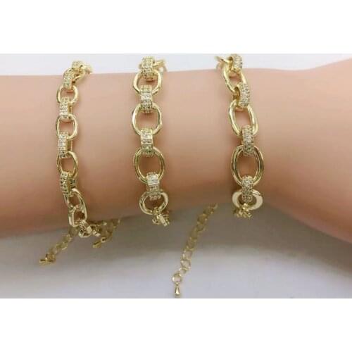 5Pcs fashion Gold color Brass men Women Zircon Bracelet charm wedding chain high quality jewelry